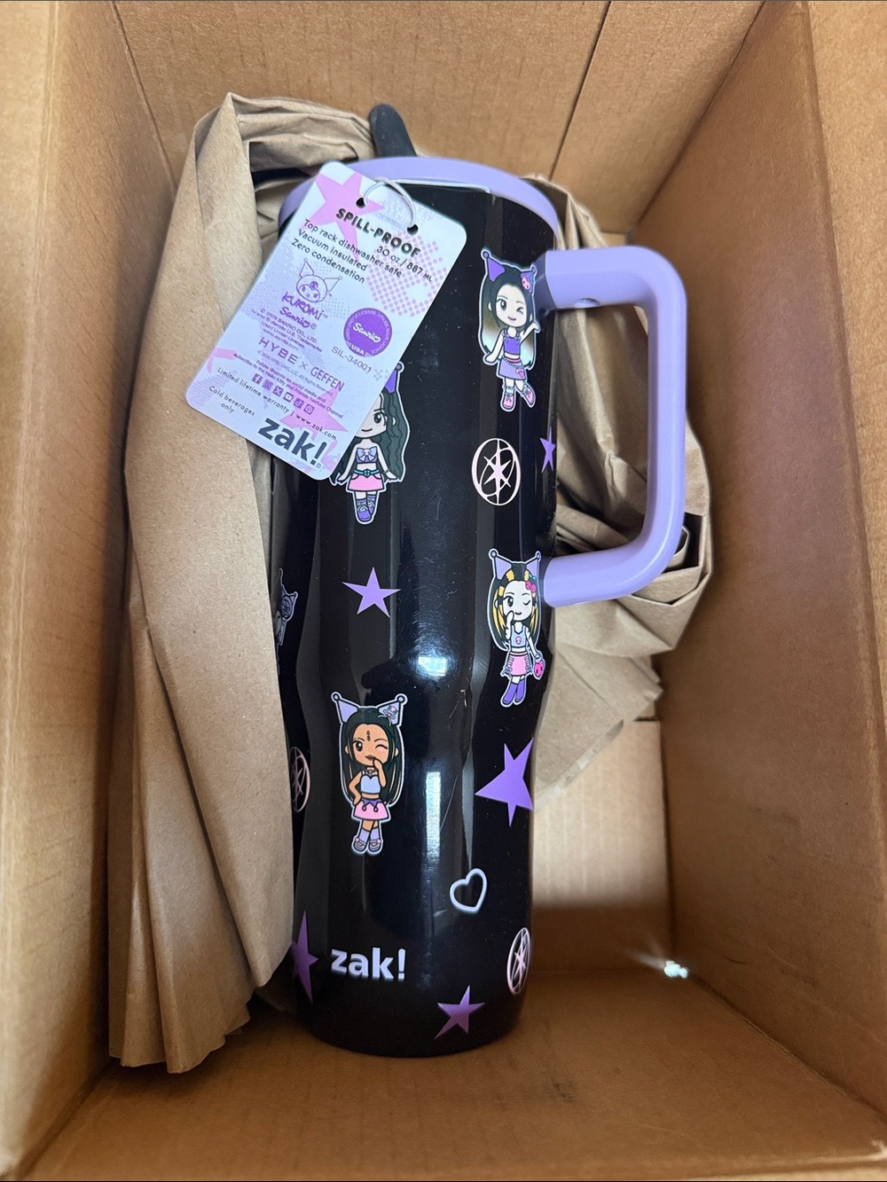 Zak Designs Sanrio Kuromi KATSEYE HYBE 30oz Stainless Bottle Tumbler Handle NWT